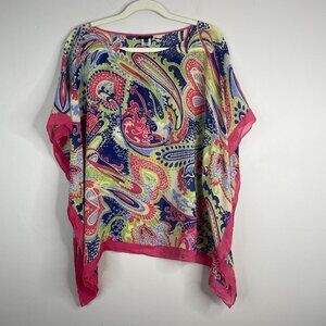 Talbots Art To Wear Top Womens XLarge Paisley Silk Hanky Kimono Style Relaxed